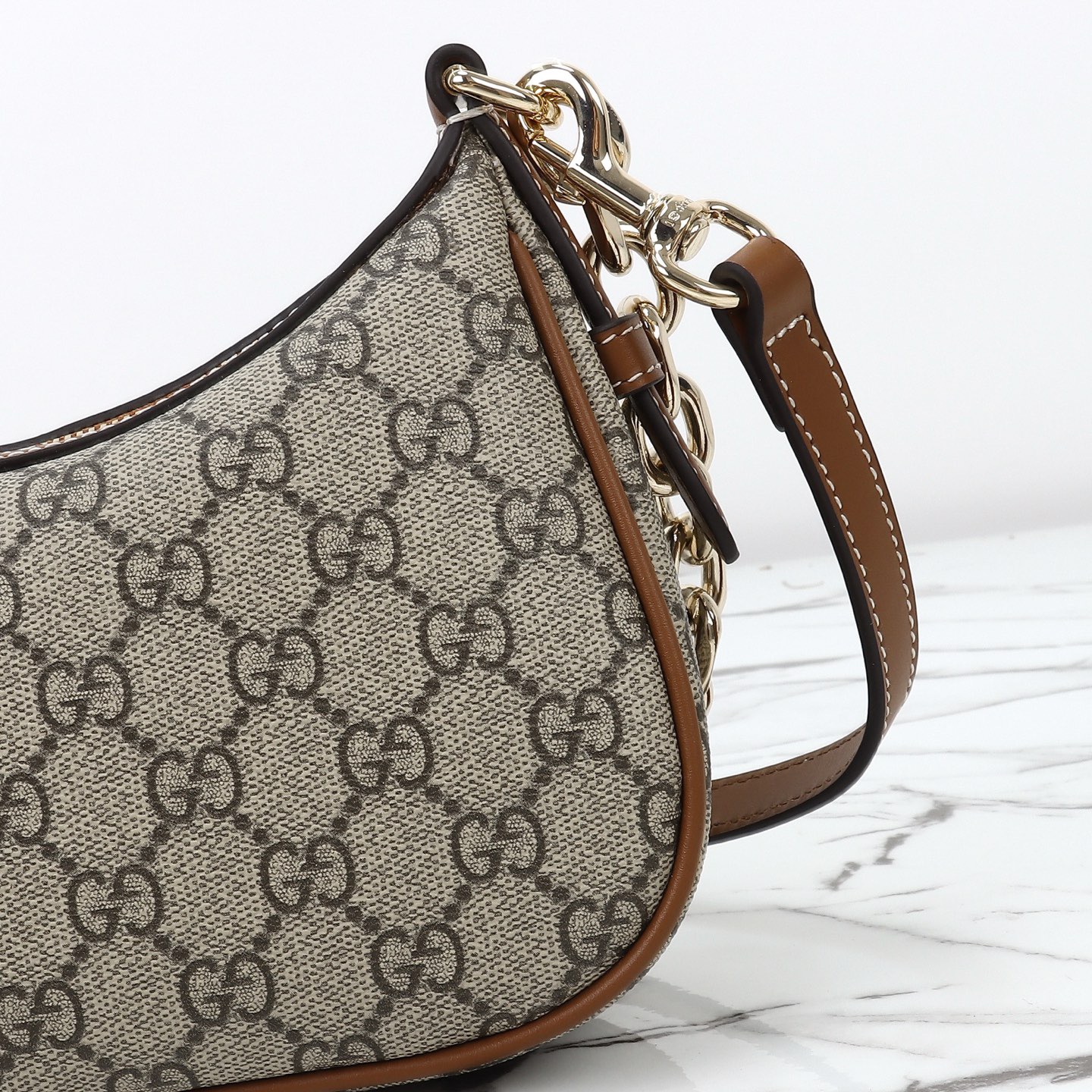 Gucci 구찌 GG 수프림 캔버스 호보 숄더백 브라운 트리밍 베이지 847447 8