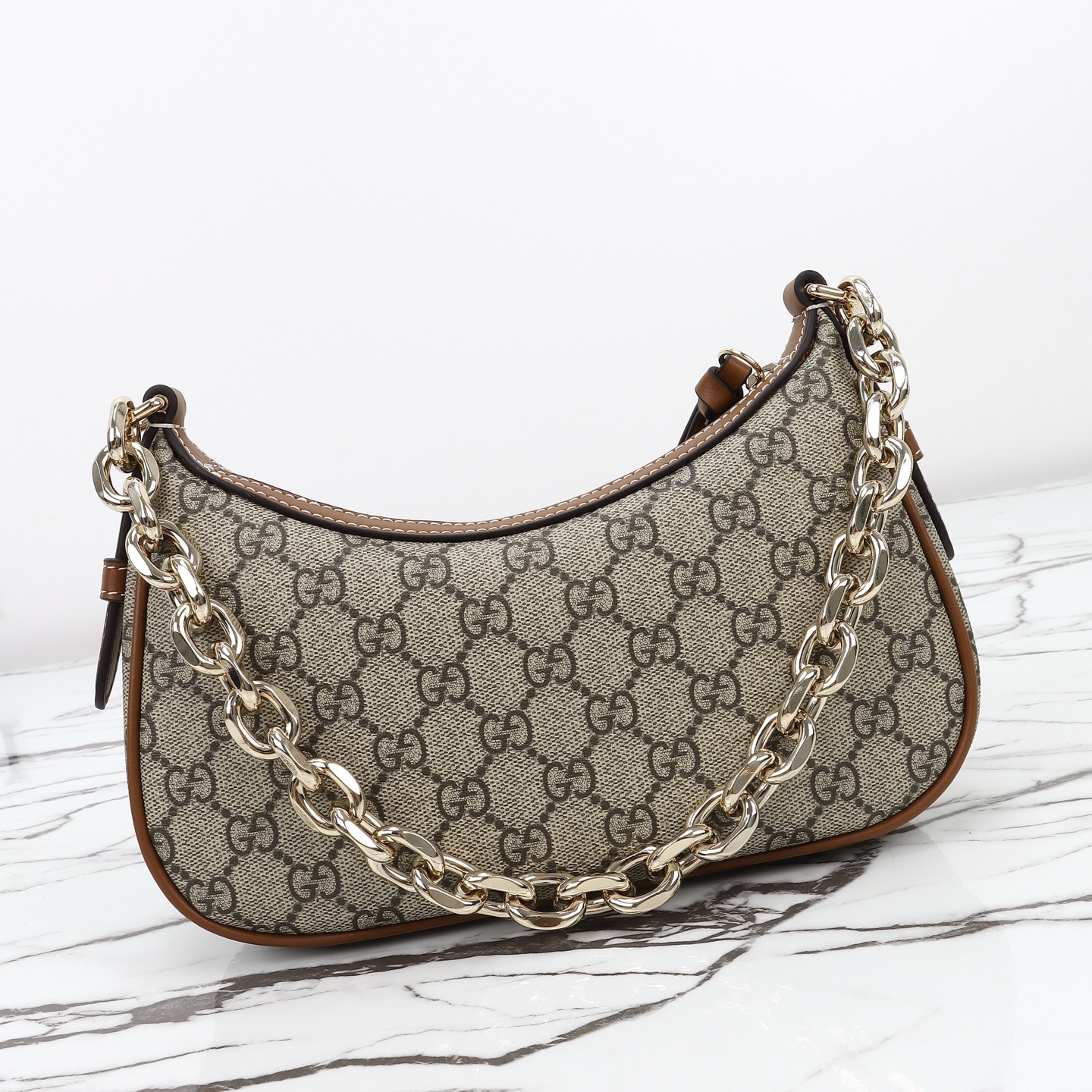 Gucci 구찌 GG 수프림 캔버스 호보 숄더백 브라운 트리밍 베이지 847447 9