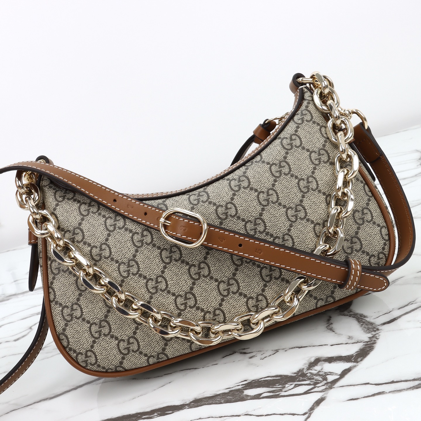 Gucci 구찌 GG 수프림 캔버스 호보 숄더백 브라운 트리밍 베이지 847447 10