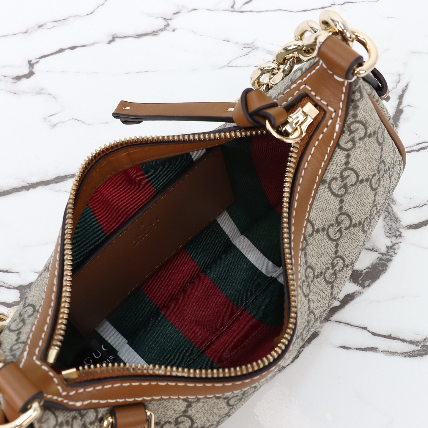 Gucci 구찌 GG 수프림 캔버스 호보 숄더백 브라운 트리밍 베이지 847447 12