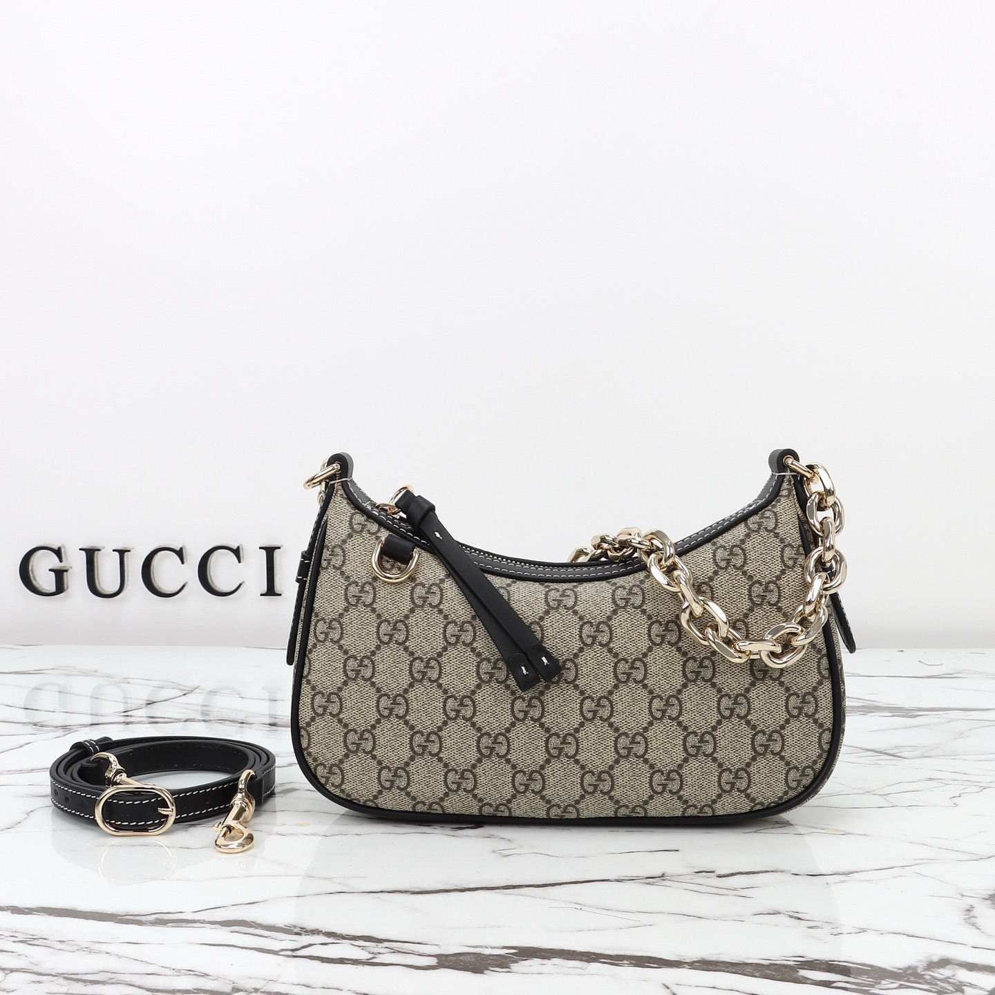 Gucci 구찌 GG 수프림 캔버스 호보 숄더백 브라운 트리밍 베이지 847447 4