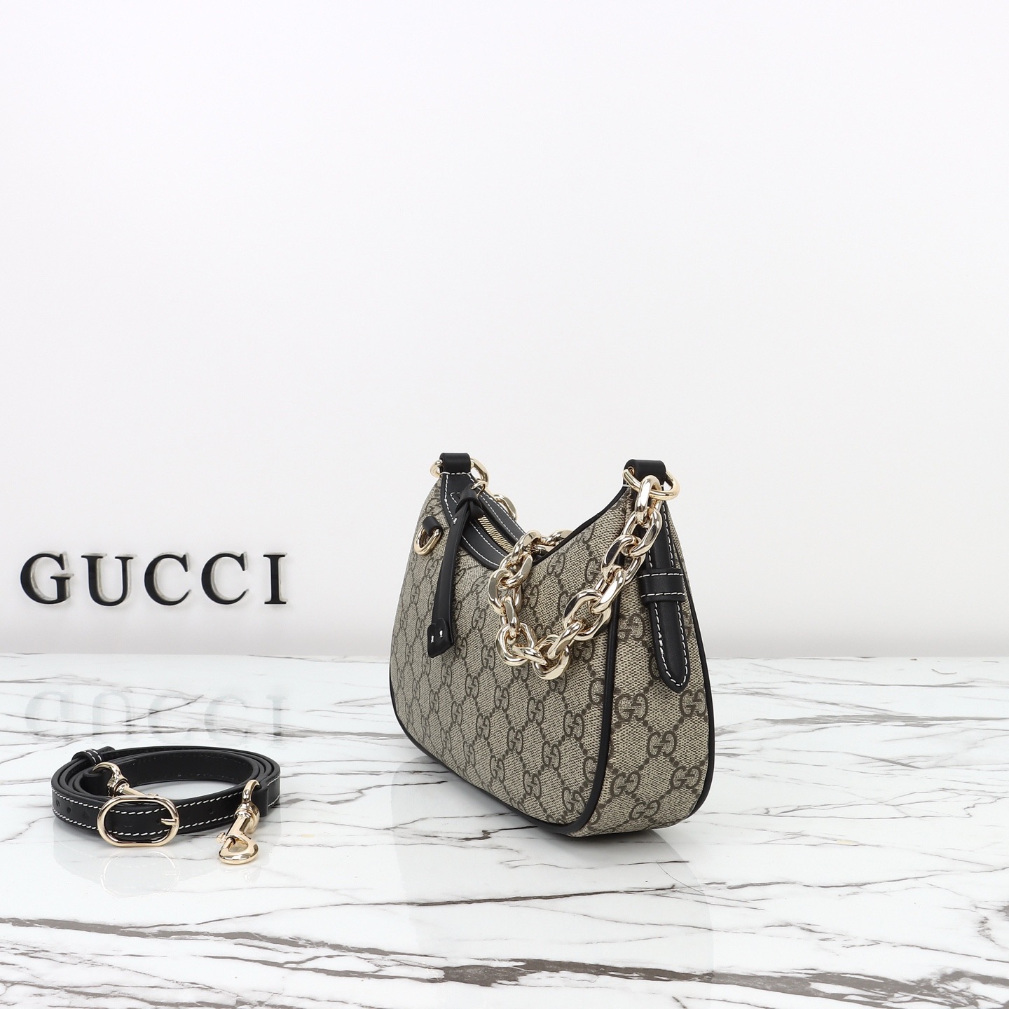 Gucci 구찌 GG 수프림 캔버스 호보 숄더백 브라운 트리밍 베이지 847447 5