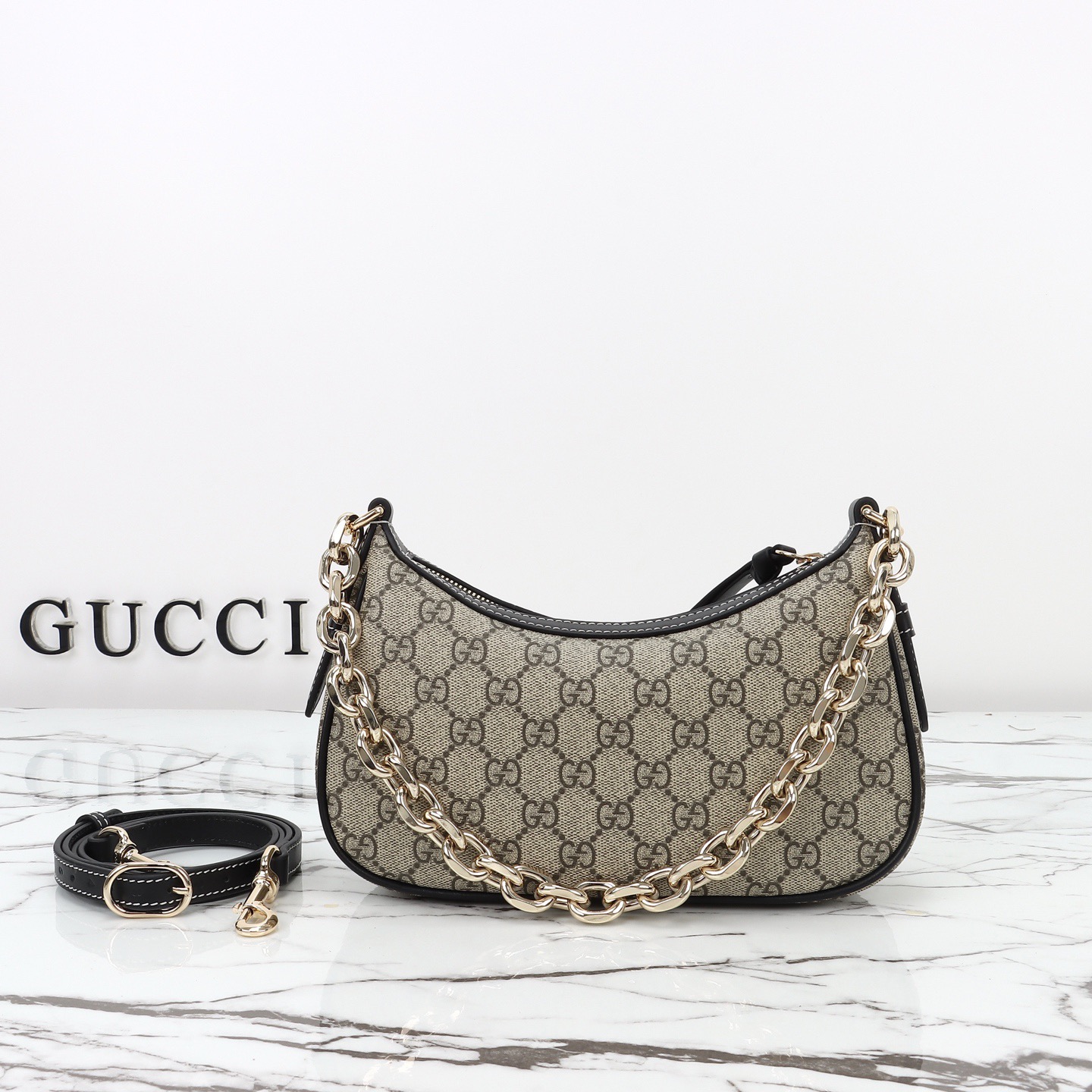Gucci 구찌 GG 수프림 캔버스 호보 숄더백 브라운 트리밍 베이지 847447 6