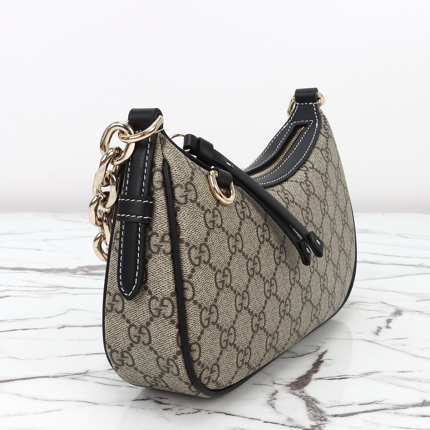 Gucci 구찌 GG 수프림 캔버스 호보 숄더백 브라운 트리밍 베이지 847447 8