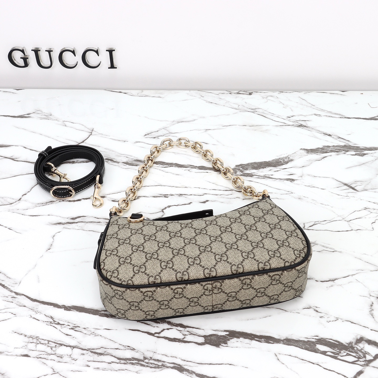 Gucci 구찌 GG 수프림 캔버스 호보 숄더백 브라운 트리밍 베이지 847447 11