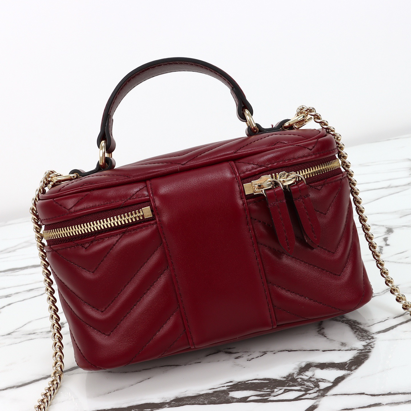 Gucci 구찌 GG 마몽 미니 박스백 레더 버건디 골드 7