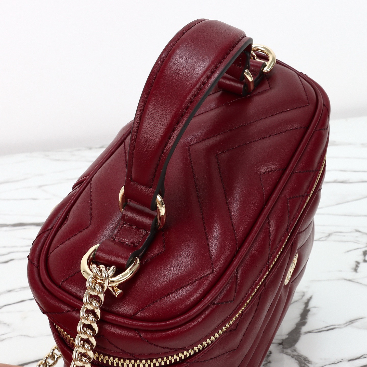 Gucci 구찌 GG 마몽 미니 박스백 레더 버건디 골드 8