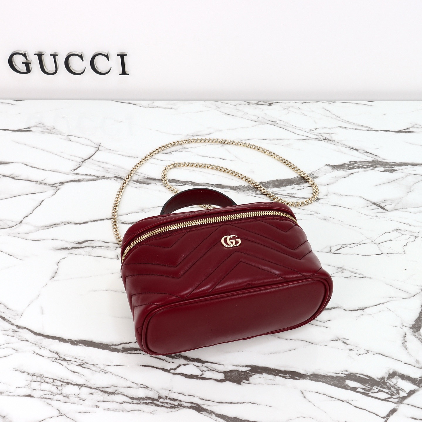 Gucci 구찌 GG 마몽 미니 박스백 레더 버건디 골드 9