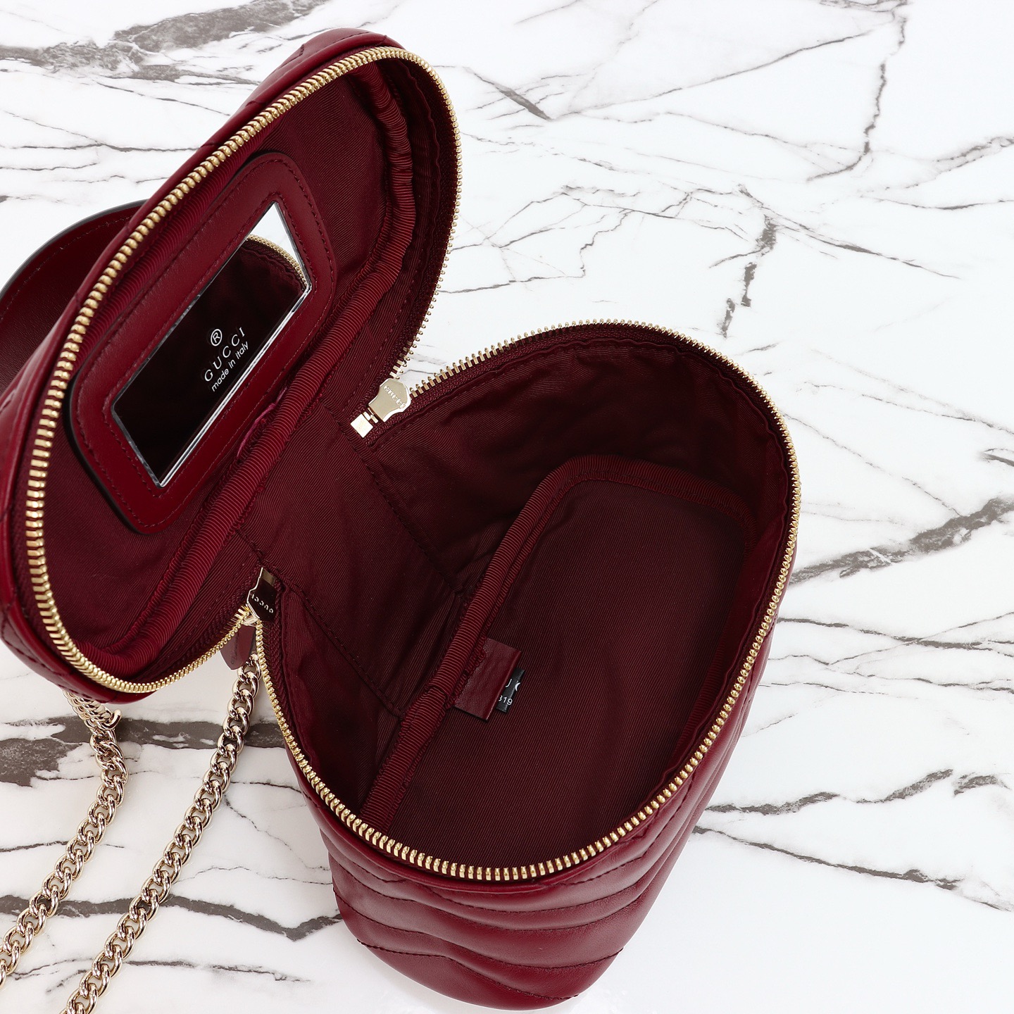 Gucci 구찌 GG 마몽 미니 박스백 레더 버건디 골드 11