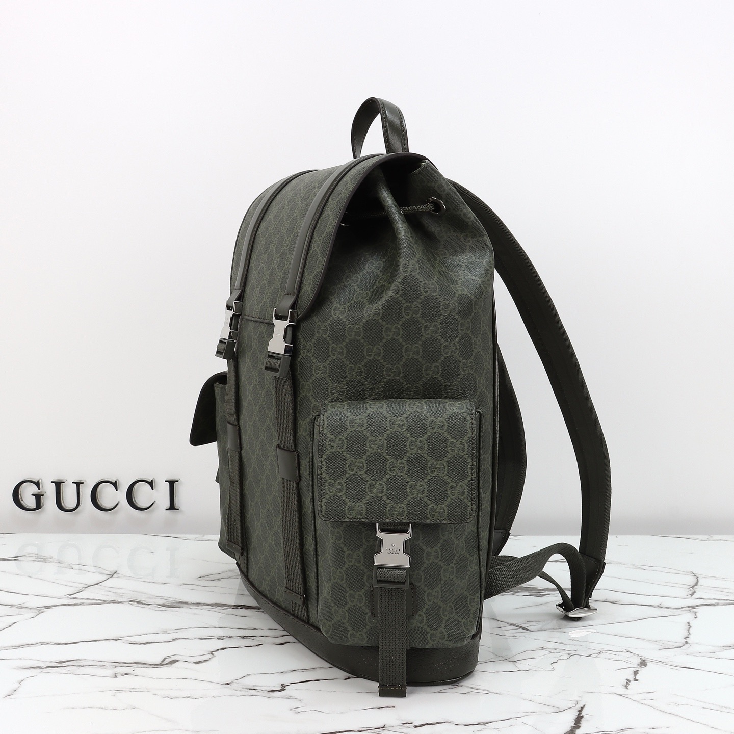 Gucci 구찌 GG 수프림 백팩 캔버스 레더 트리밍 카키 그린 2