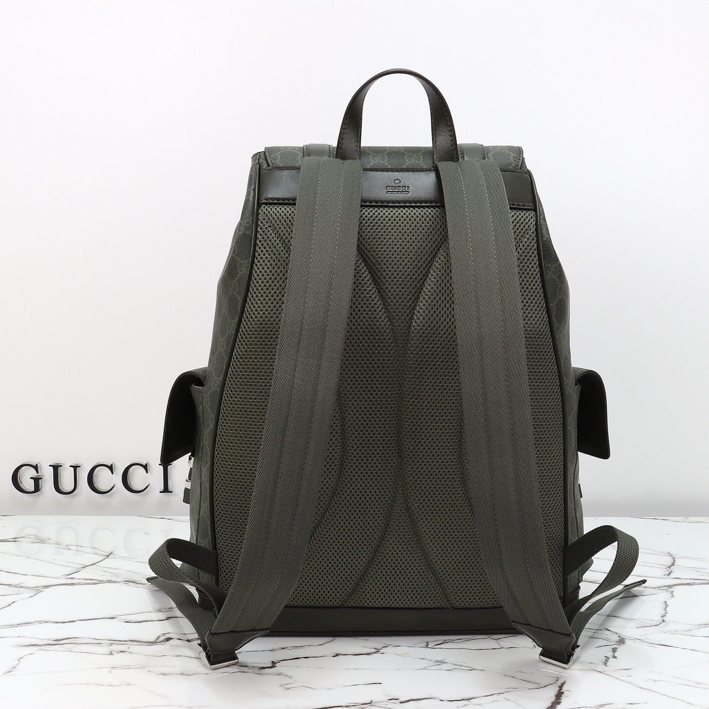 Gucci 구찌 GG 수프림 백팩 캔버스 레더 트리밍 카키 그린 3