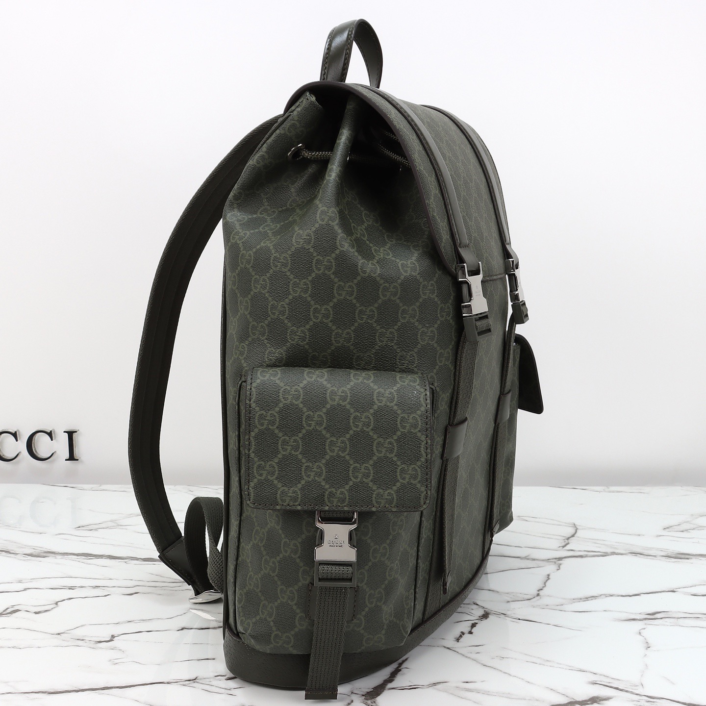 Gucci 구찌 GG 수프림 백팩 캔버스 레더 트리밍 카키 그린 4