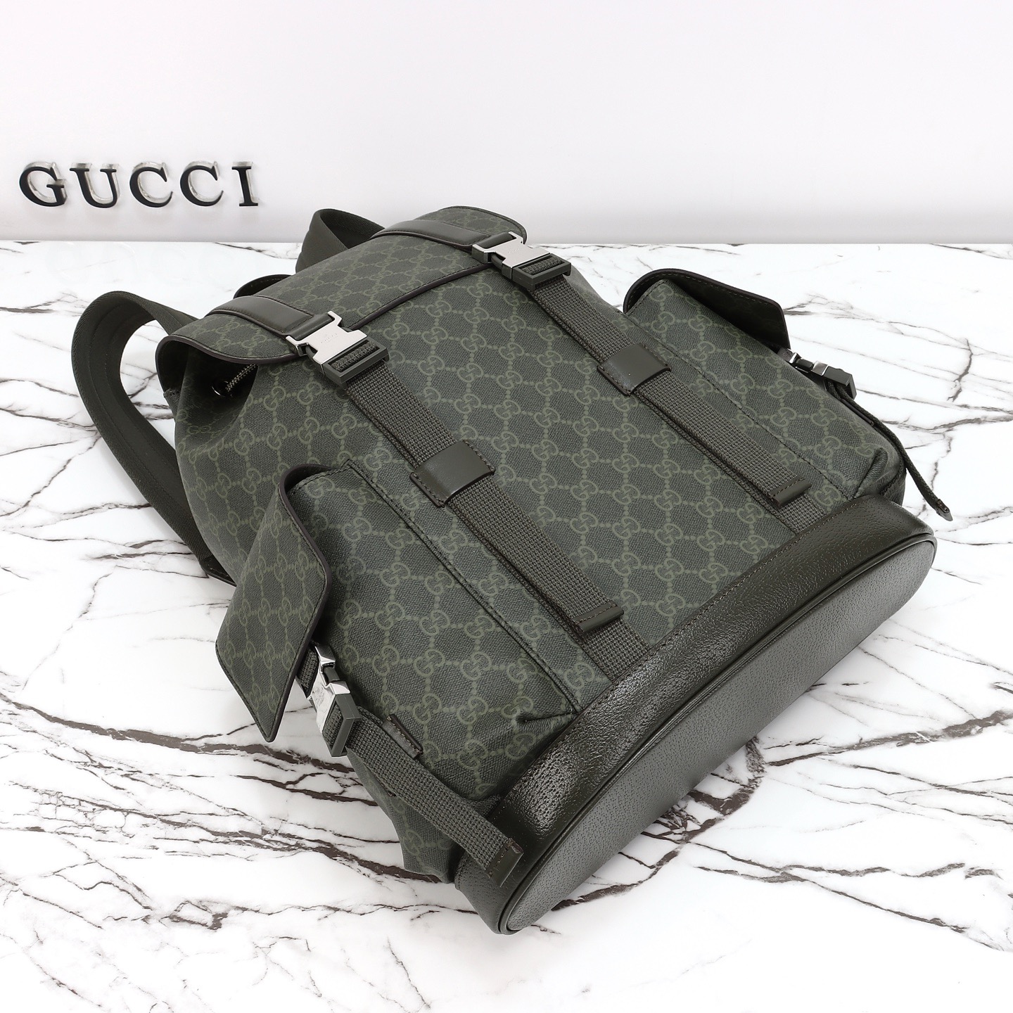 Gucci 구찌 GG 수프림 백팩 캔버스 레더 트리밍 카키 그린 7