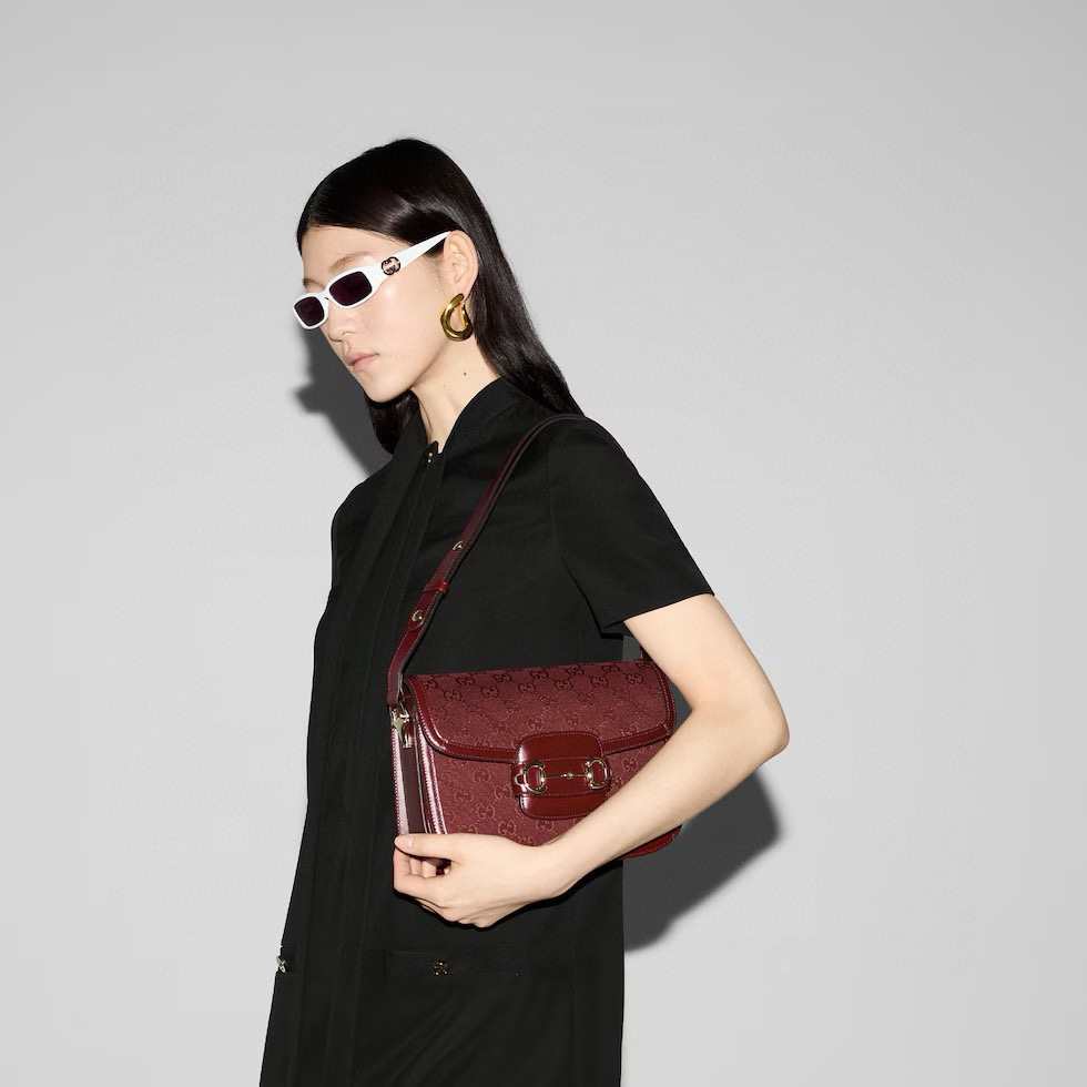 Gucci 구찌 홀스빗 GG 자카드 숄더백 레더 트리밍 와인 레드 2