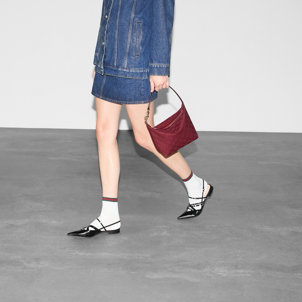 Gucci 구찌 795168 GG 자카드 미니 숄더백 레드 캔버스 레더 트리밍 1