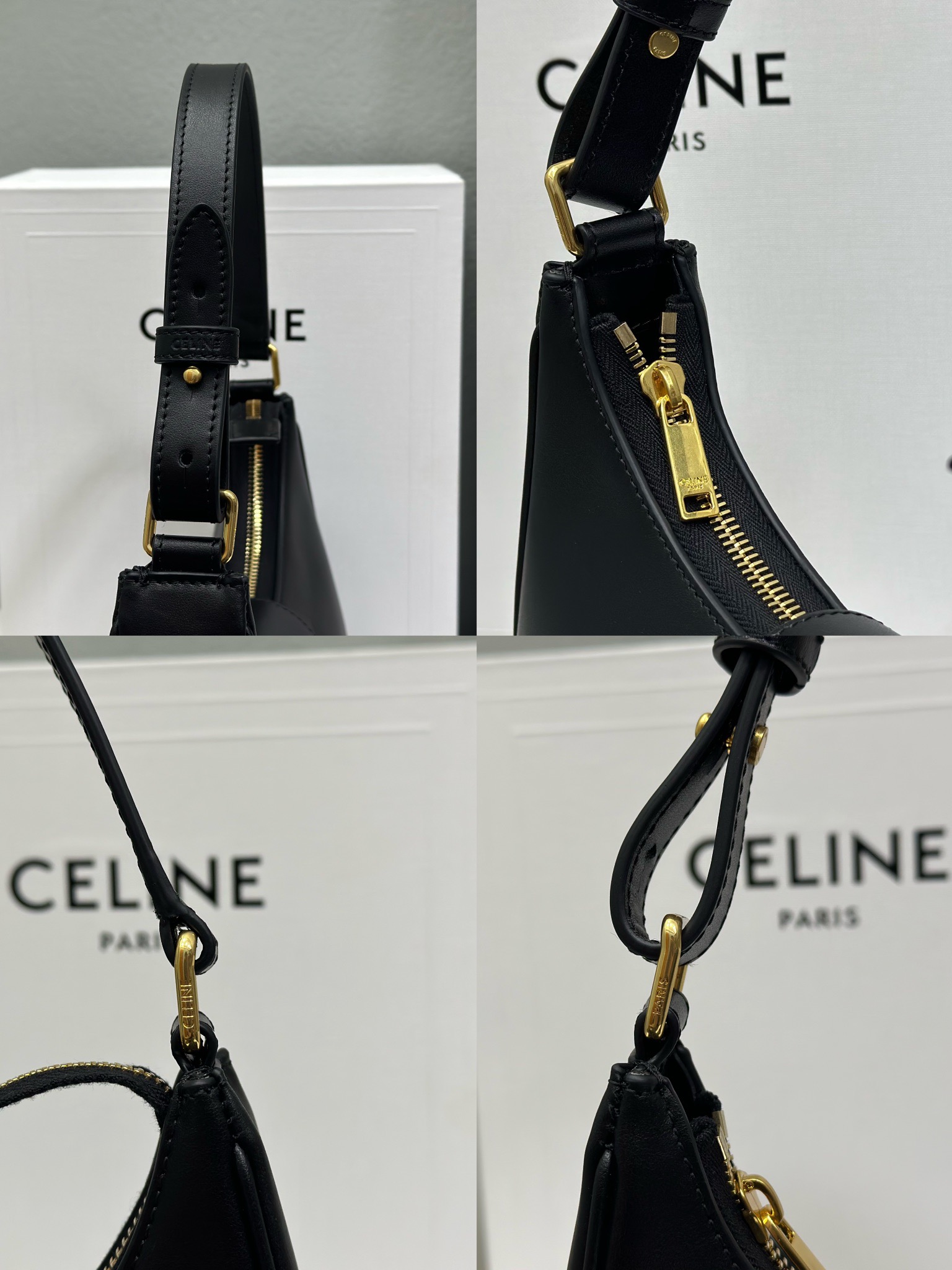 Celine 셀린느 AVA 트리오페 호보백 스무스 카프스킨 블랙 골드 15