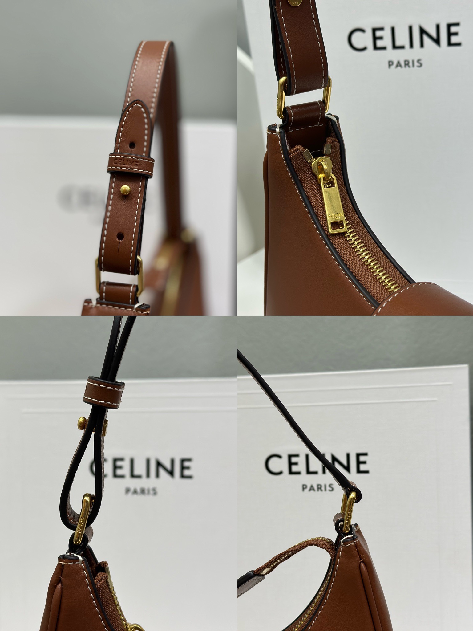 Celine 셀린느 AVA 트리오페 호보백 스무스 카프스킨 블랙 골드 16