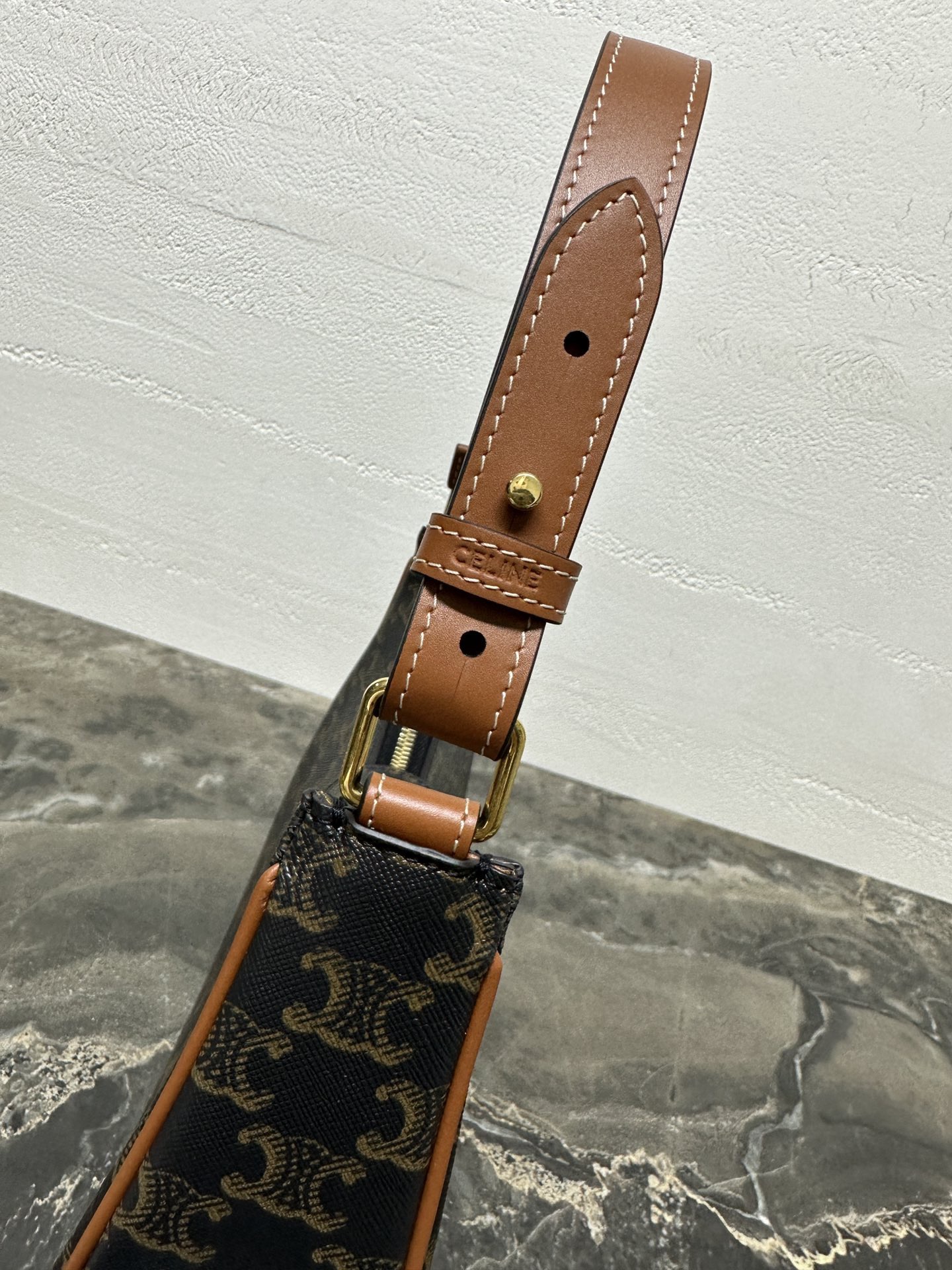 Celine 셀린느 AVA 아바 트리오페 캔버스 숄더백 브라운 골드 하드웨어 10