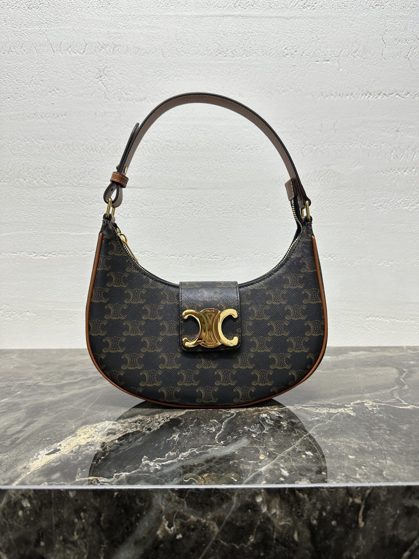 Celine 셀린느 AVA 아바 트리오페 캔버스 숄더백 브라운 골드 하드웨어 15