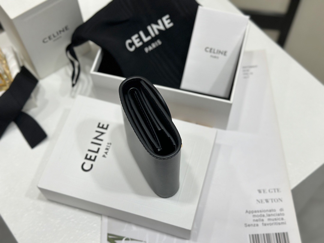 Celine 셀린느 트리오페 미니 플랩 반지갑 스무스 카프스킨 블랙 골드 6