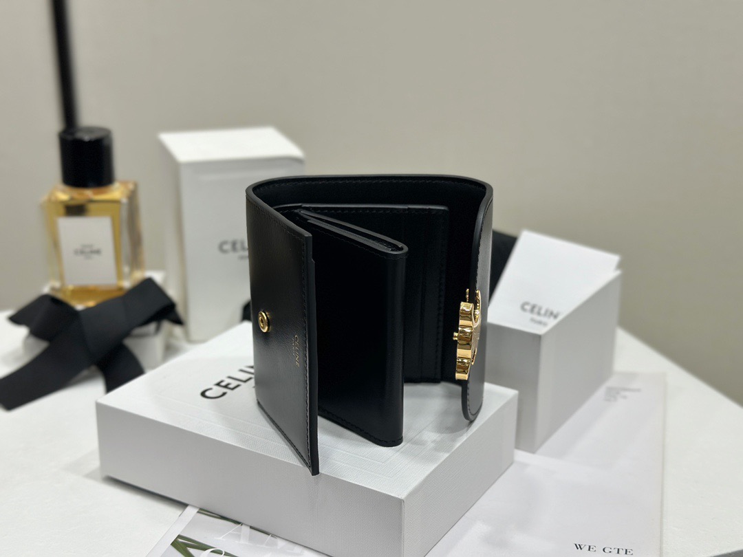 Celine 셀린느 트리오페 미니 플랩 반지갑 스무스 카프스킨 블랙 골드 7