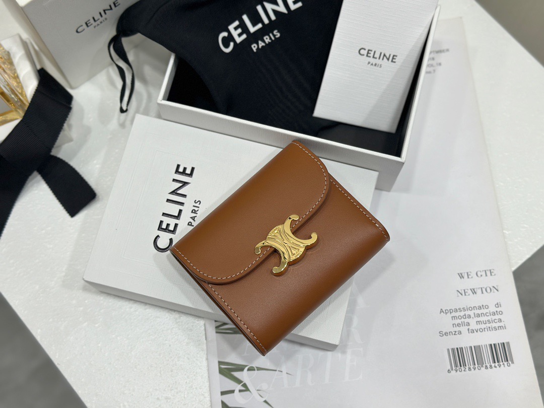 Celine 셀린느 트리오페 미니 플랩 반지갑 스무스 카프스킨 블랙 골드 3