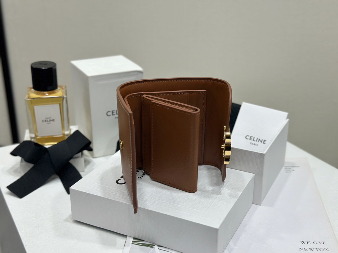 Celine 셀린느 트리오페 미니 플랩 반지갑 스무스 카프스킨 블랙 골드 5