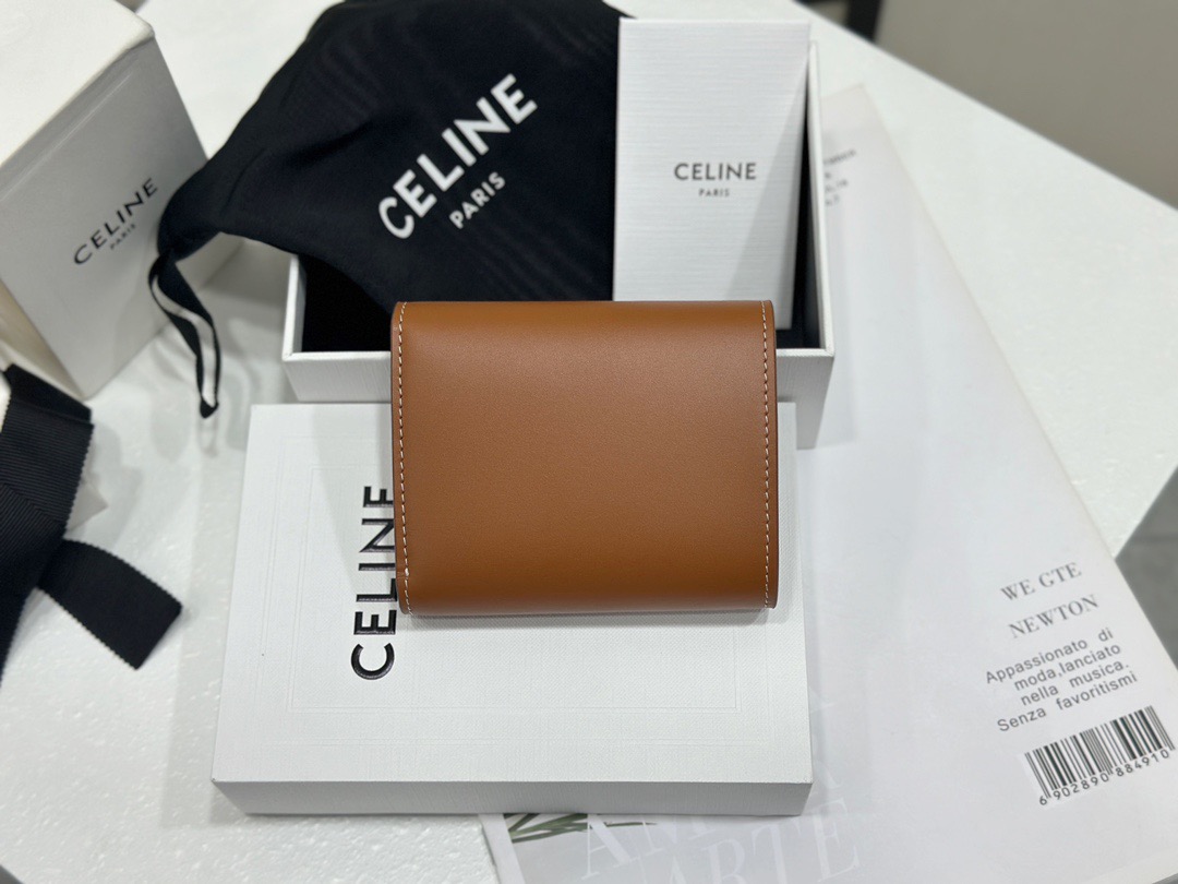 Celine 셀린느 트리오페 미니 플랩 반지갑 스무스 카프스킨 블랙 골드 6