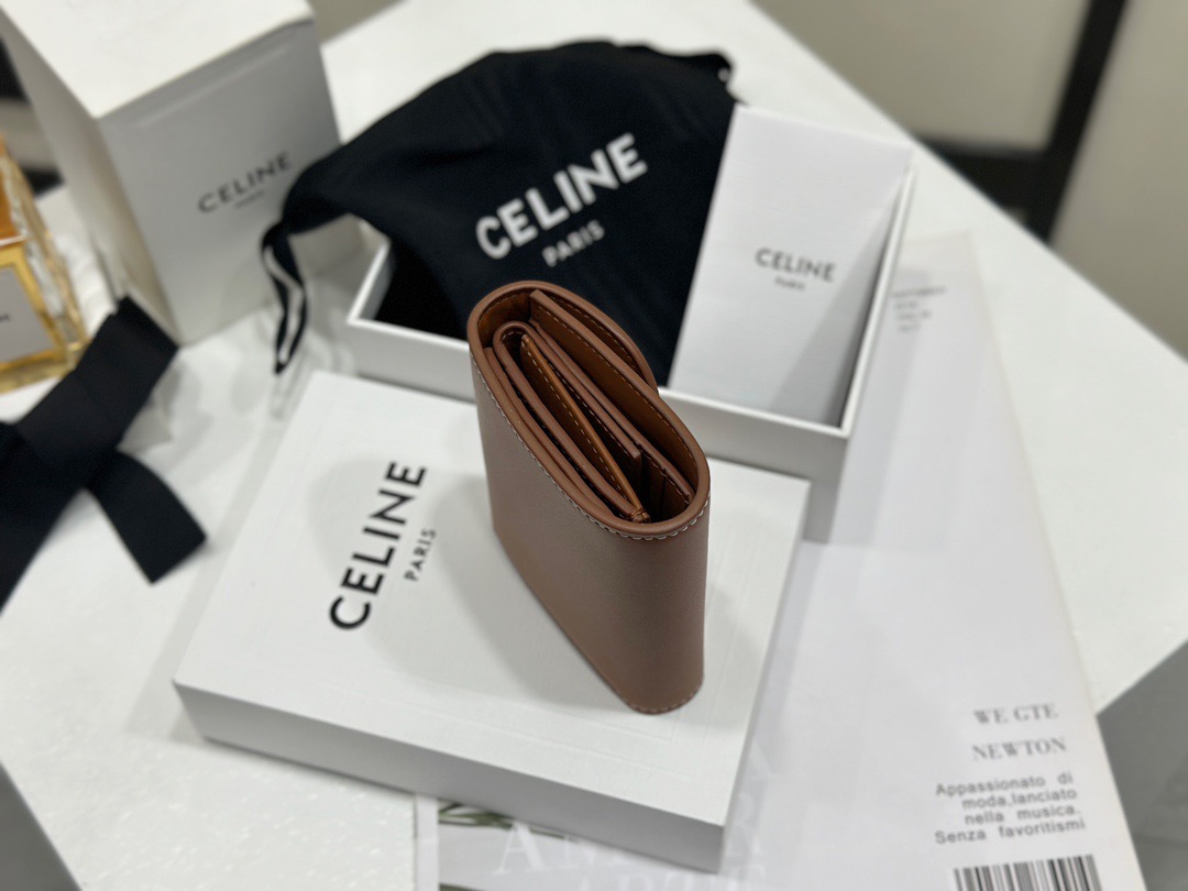 Celine 셀린느 트리오페 미니 플랩 반지갑 스무스 카프스킨 블랙 골드 7