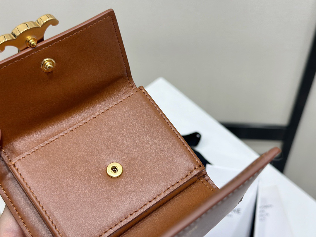 Celine 셀린느 트리오페 미니 플랩 반지갑 스무스 카프스킨 블랙 골드 9