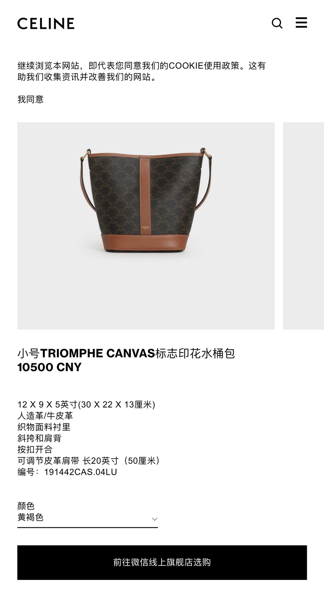 Celine 셀린느 트리오페 캔버스 미니 버킷백 코팅 캔버스 카프스킨 브라운 6