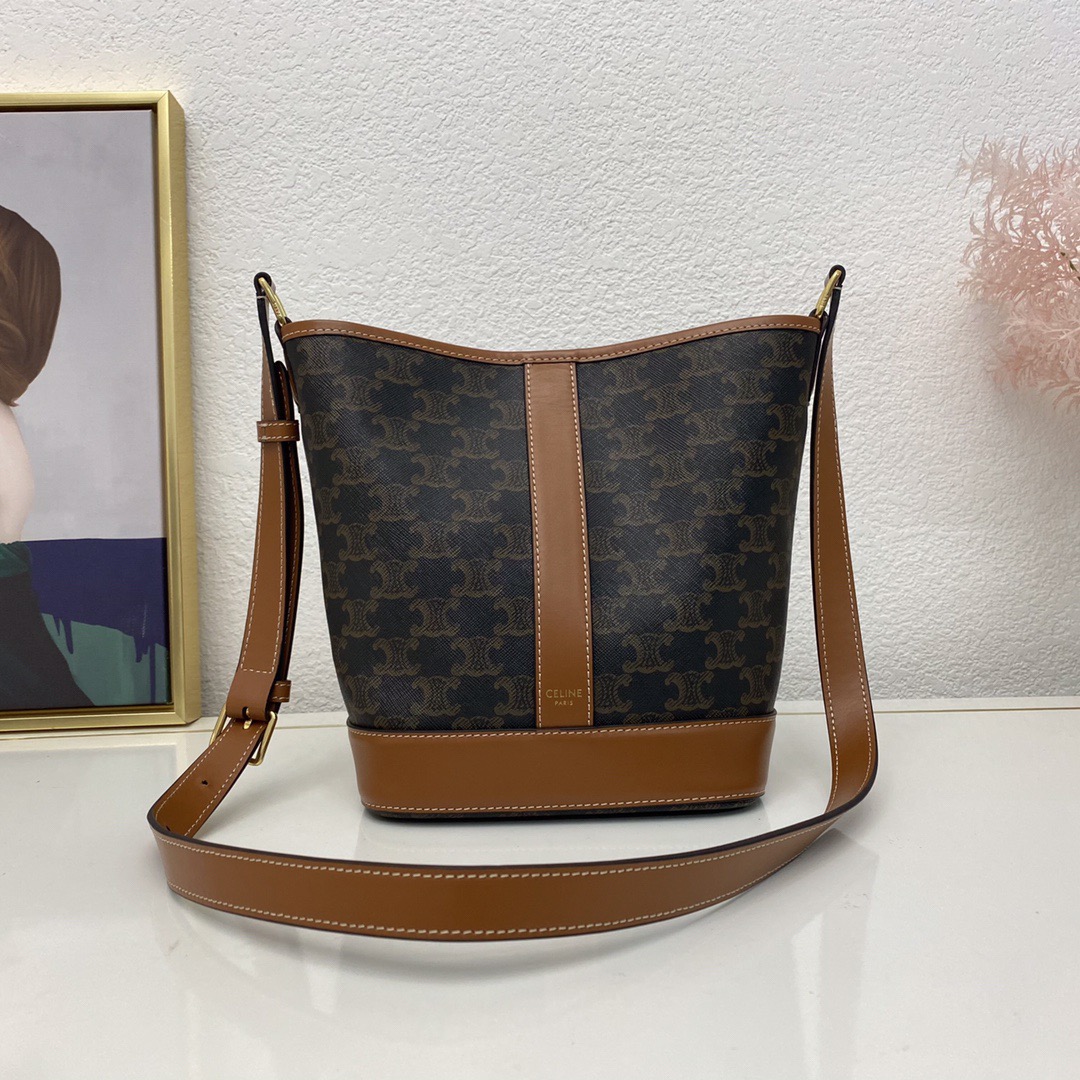 Celine 셀린느 트리오페 캔버스 미니 버킷백 코팅 캔버스 카프스킨 브라운 11