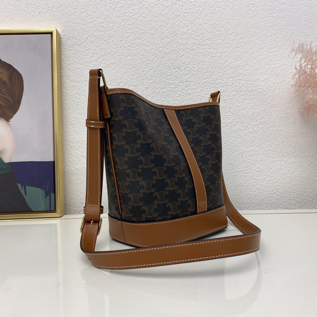 Celine 셀린느 트리오페 캔버스 미니 버킷백 코팅 캔버스 카프스킨 브라운 12