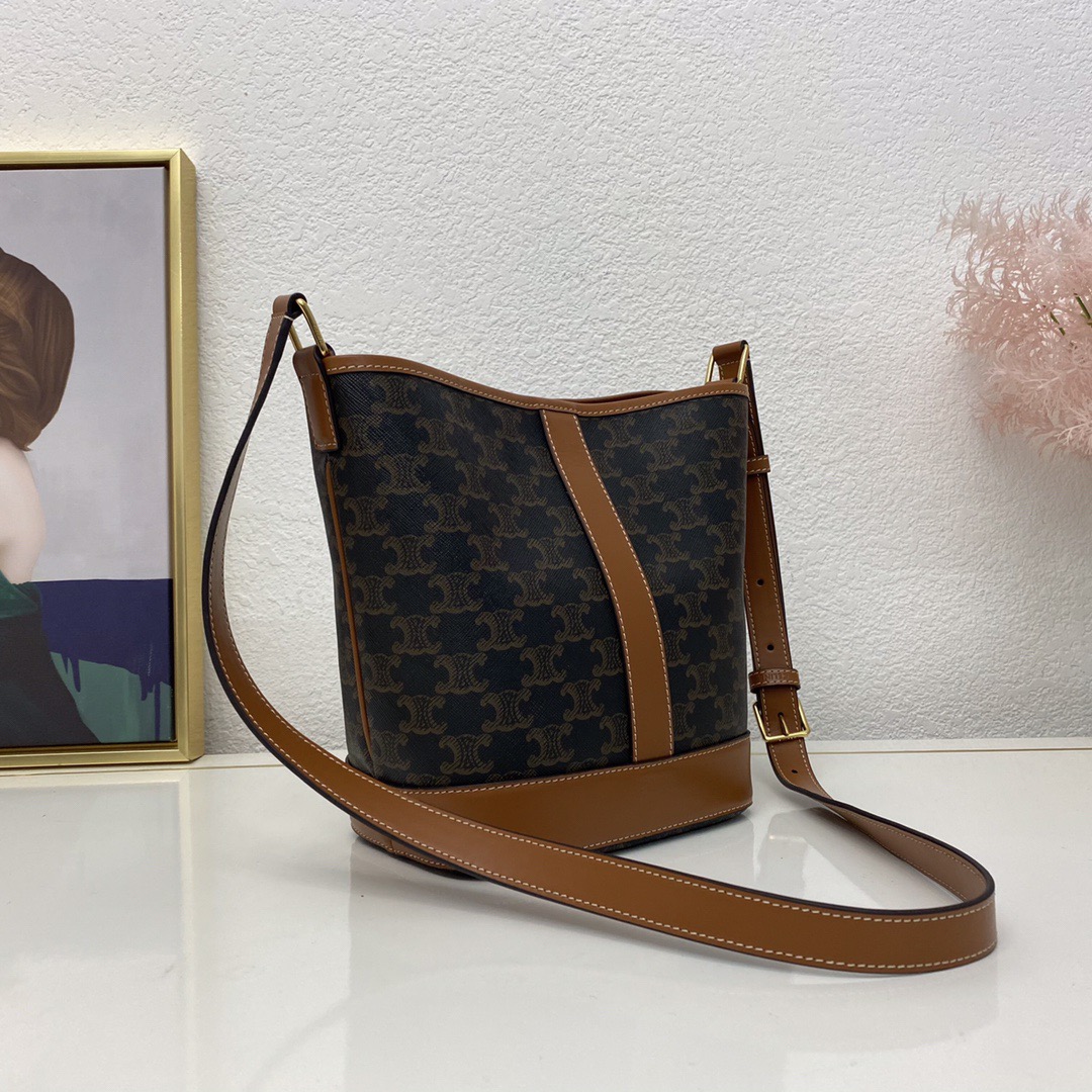 Celine 셀린느 트리오페 캔버스 미니 버킷백 코팅 캔버스 카프스킨 브라운 13