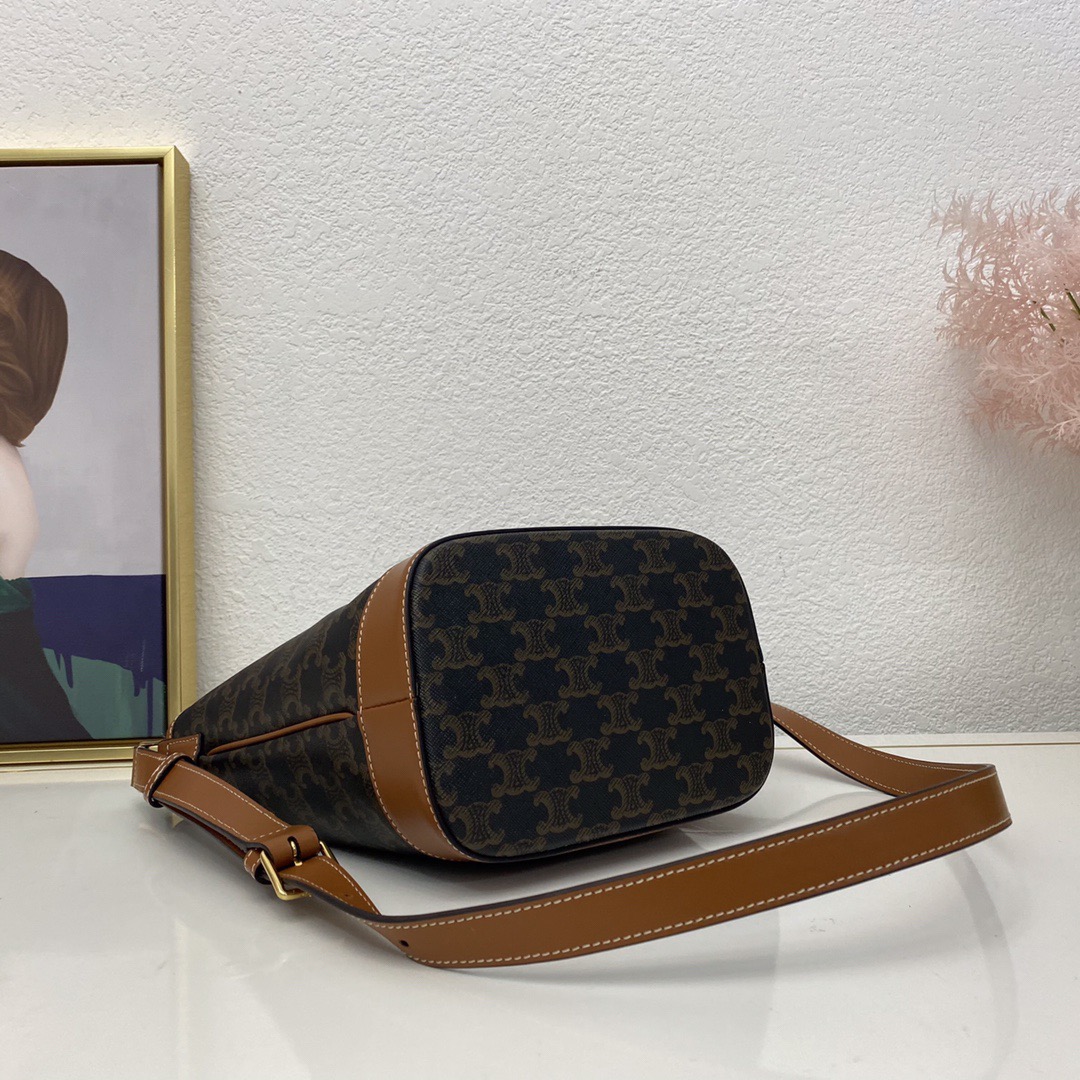 Celine 셀린느 트리오페 캔버스 미니 버킷백 코팅 캔버스 카프스킨 브라운 14