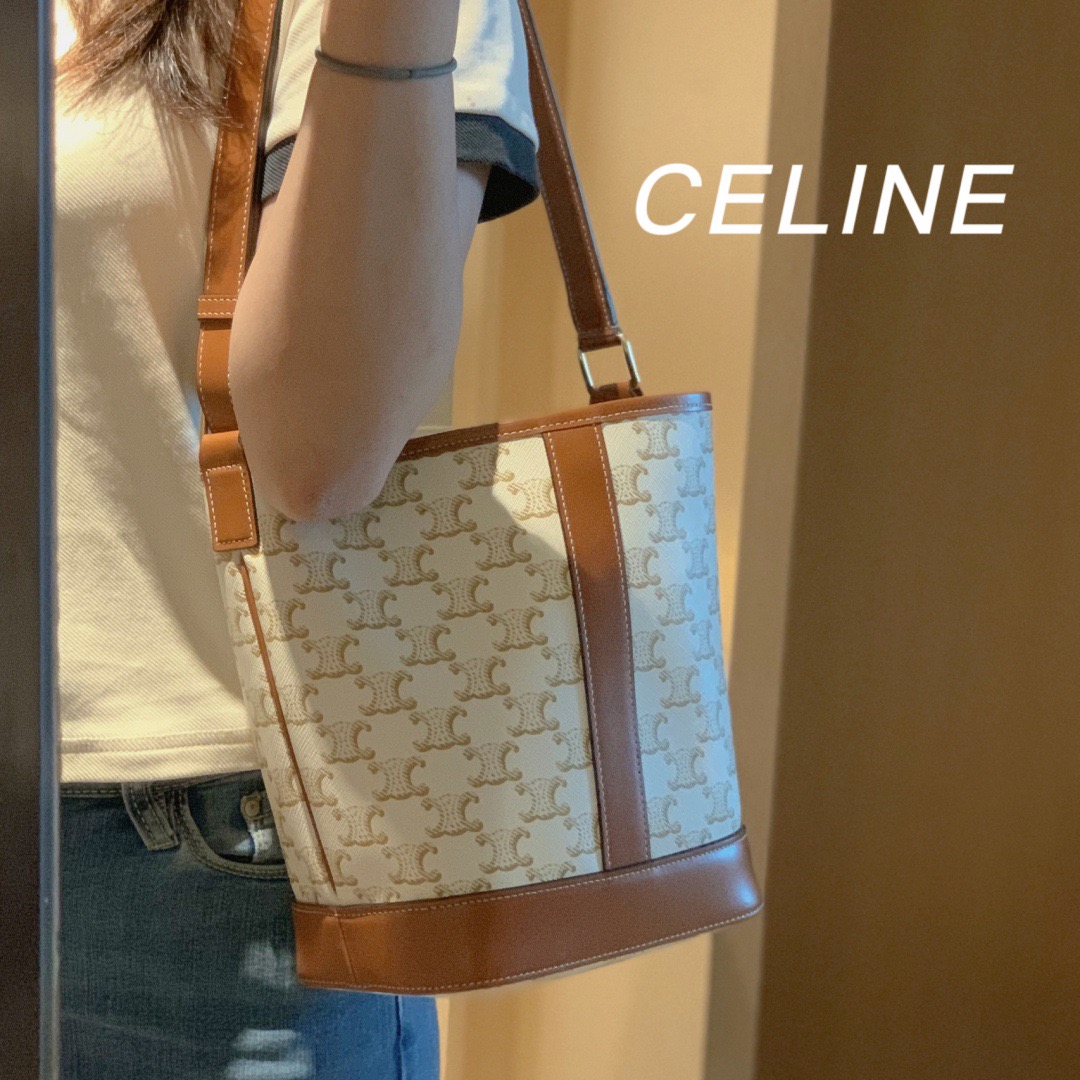 Celine 셀린느 트리오페 캔버스 미니 버킷백 코팅 캔버스 카프스킨 브라운 2