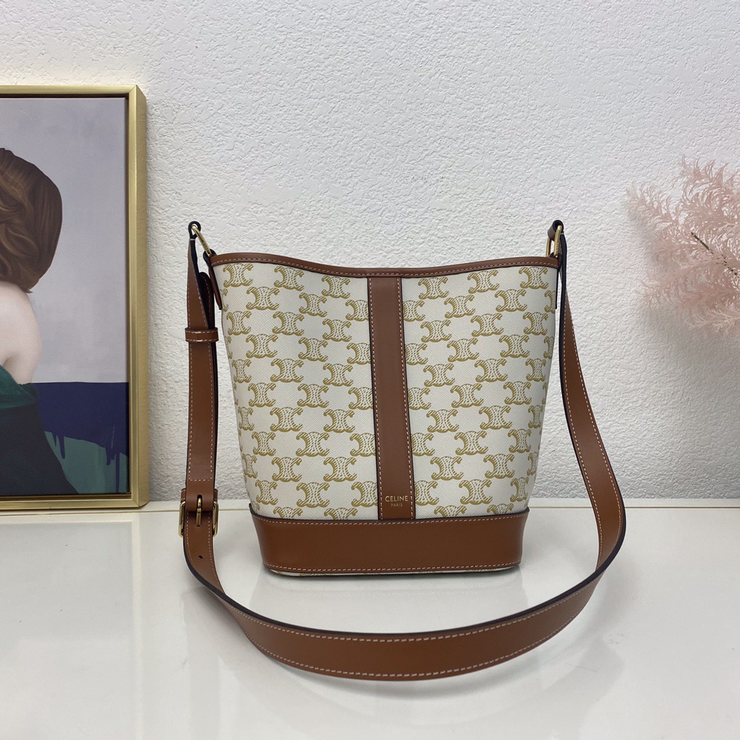 Celine 셀린느 트리오페 캔버스 미니 버킷백 코팅 캔버스 카프스킨 브라운 12