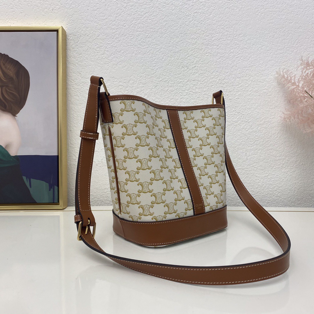 Celine 셀린느 트리오페 캔버스 미니 버킷백 코팅 캔버스 카프스킨 브라운 13