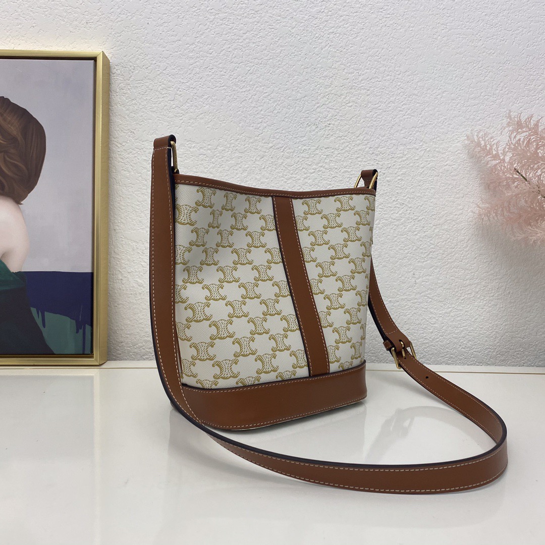 Celine 셀린느 트리오페 캔버스 미니 버킷백 코팅 캔버스 카프스킨 브라운 14