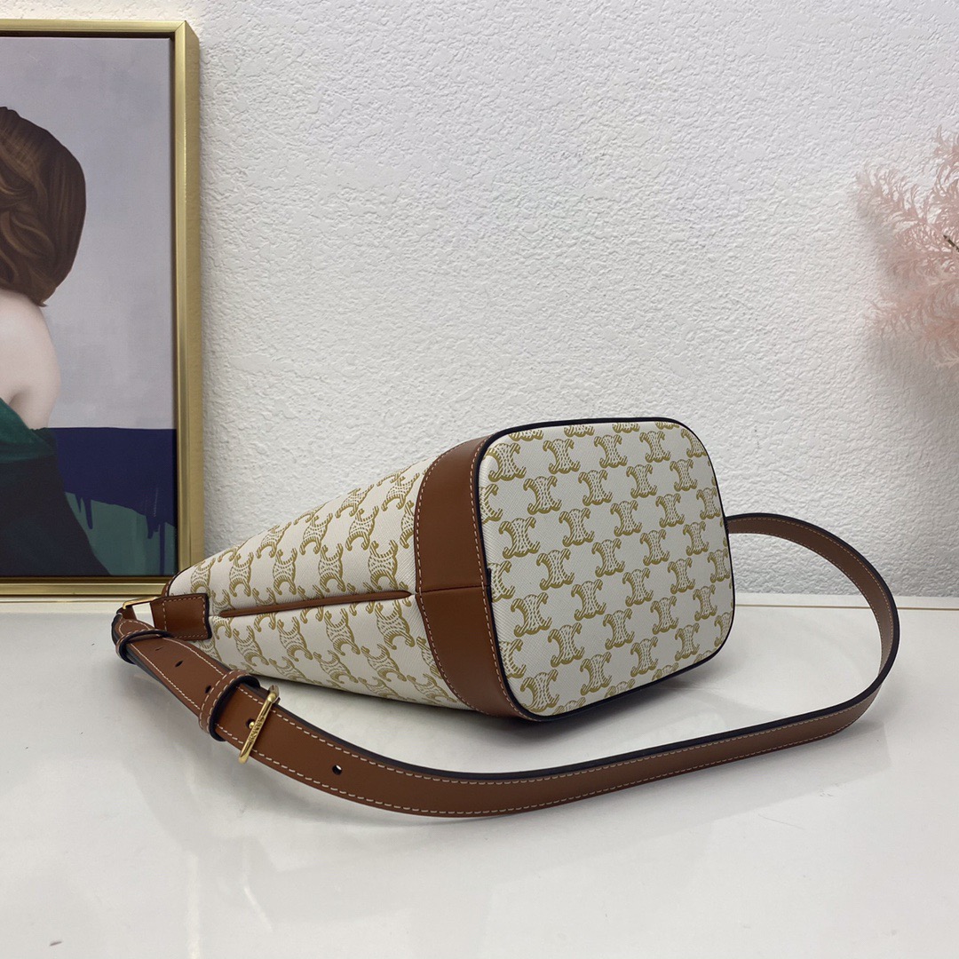 Celine 셀린느 트리오페 캔버스 미니 버킷백 코팅 캔버스 카프스킨 브라운 15