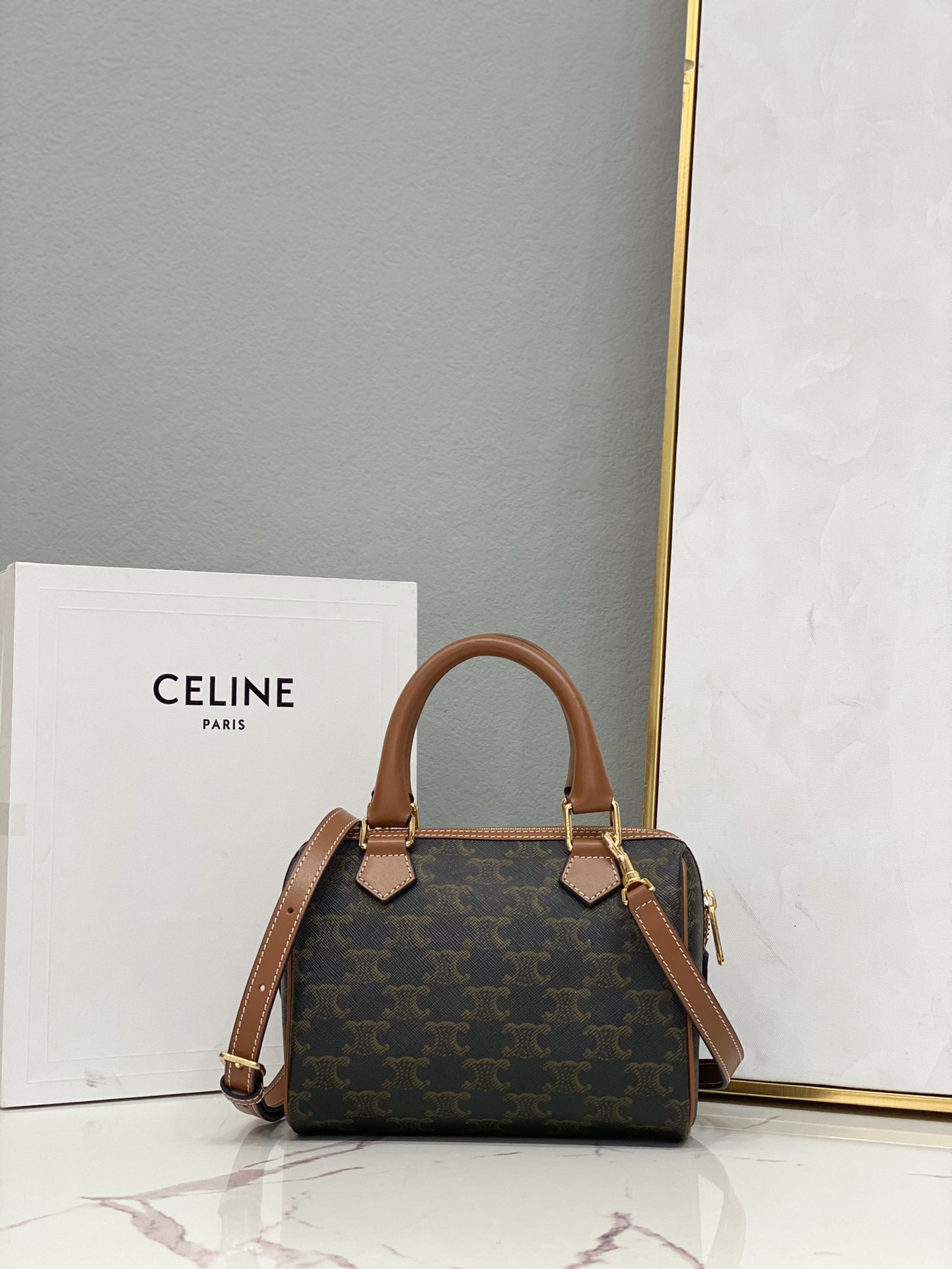 Celine 셀린느 트리오페 캔버스 미니 보스턴백 브라운 탑핸들 9