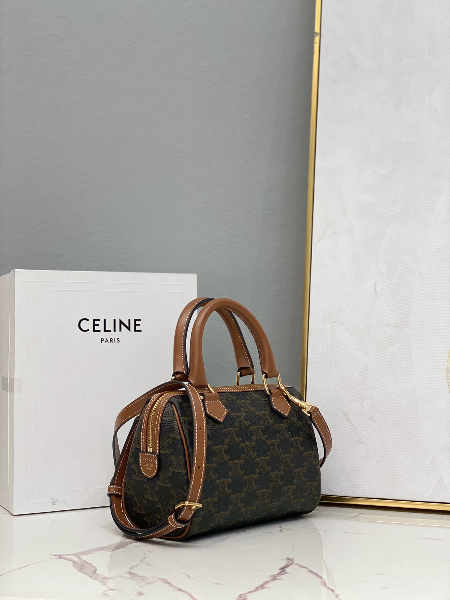 Celine 셀린느 트리오페 캔버스 미니 보스턴백 브라운 탑핸들 10