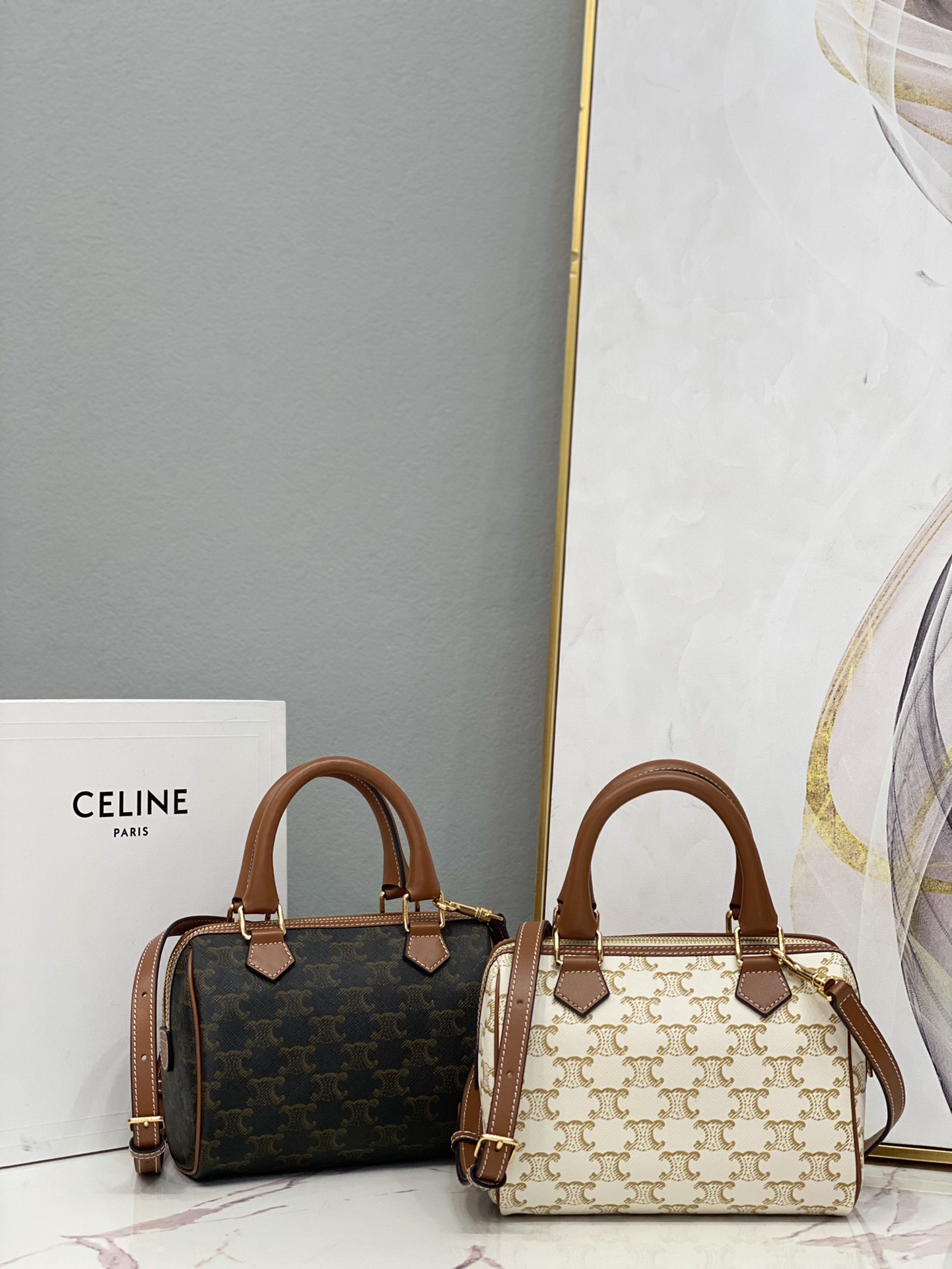 Celine 셀린느 트리오페 캔버스 미니 보스턴백 브라운 탑핸들 1