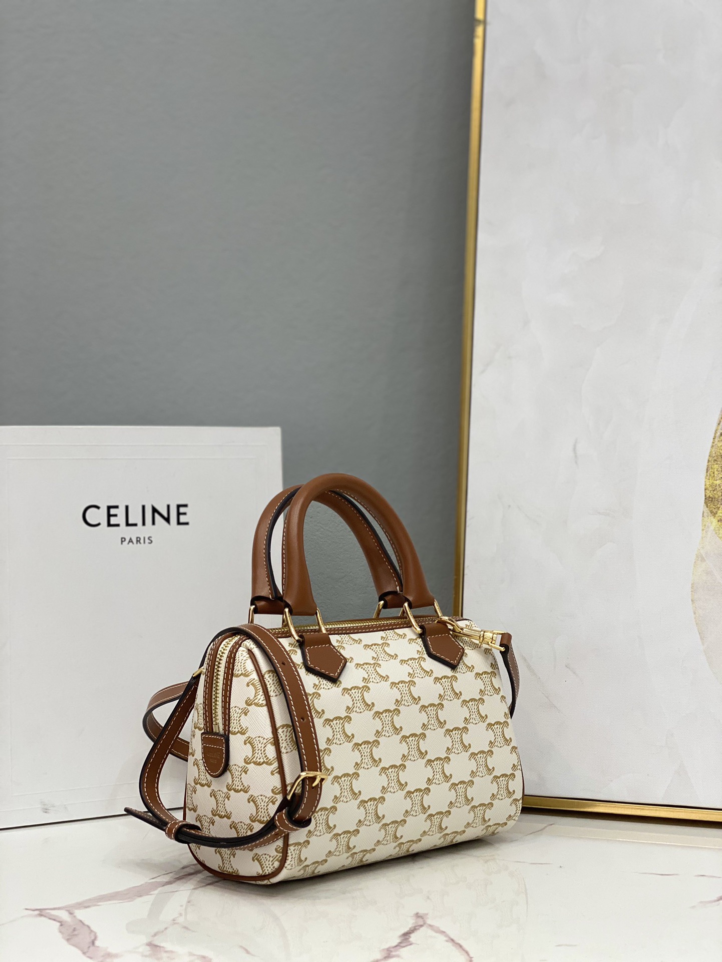 Celine 셀린느 트리오페 캔버스 미니 보스턴백 브라운 탑핸들 3