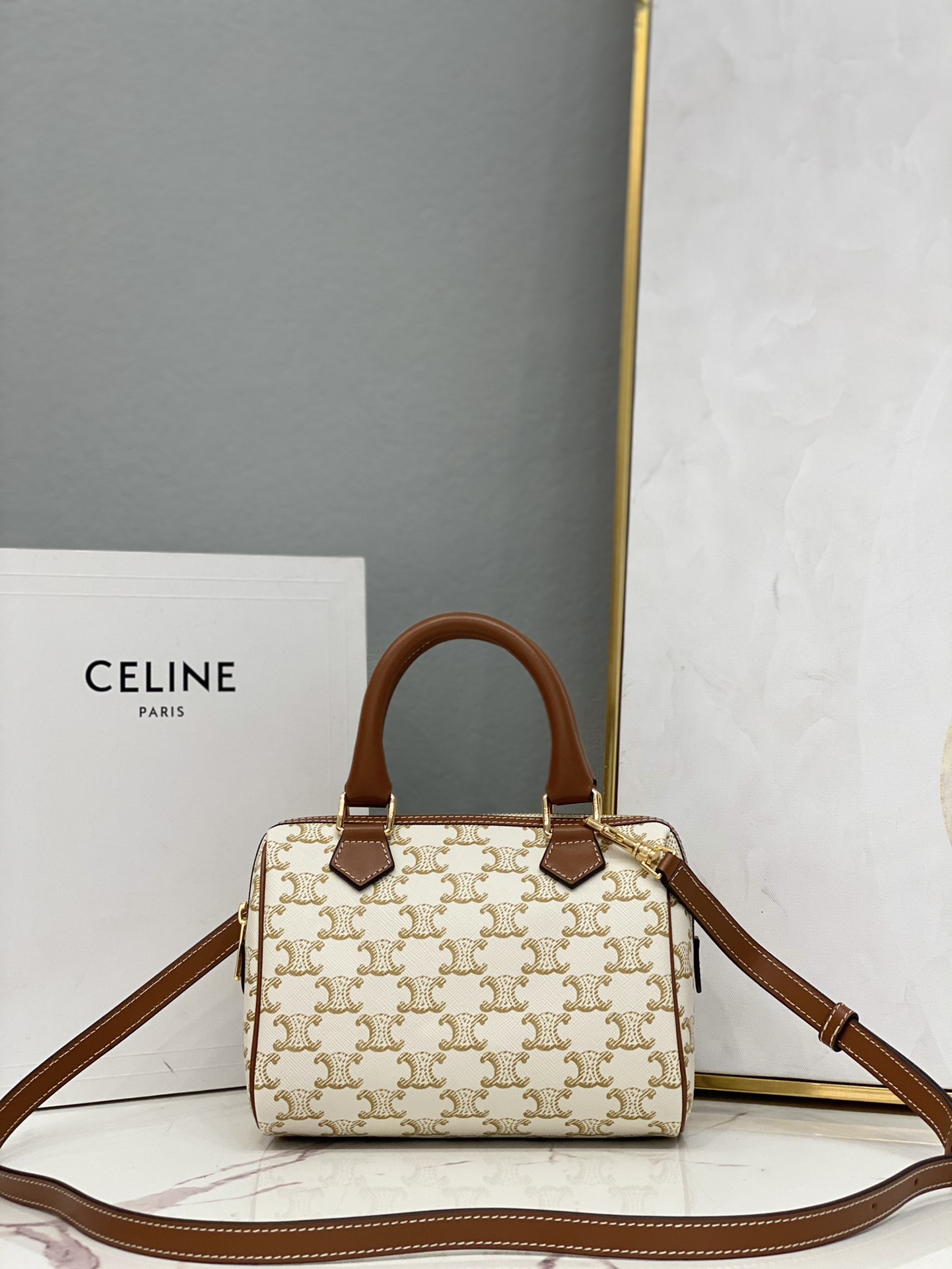 Celine 셀린느 트리오페 캔버스 미니 보스턴백 브라운 탑핸들 4