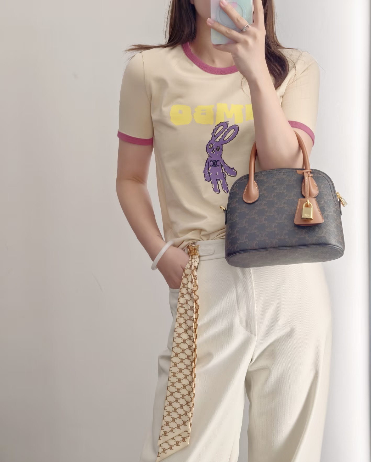 Celine 셀린느 Teen Honorine 트리오프 코팅 캔버스 토트백 브라운 3