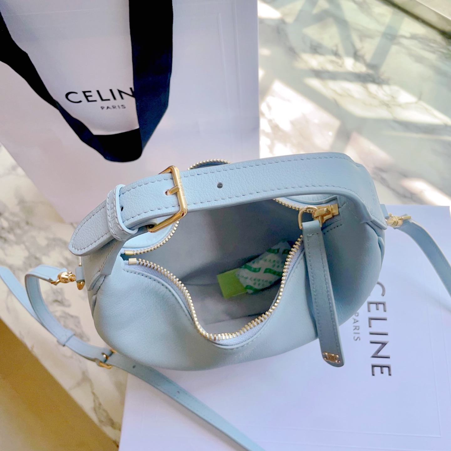 Celine 셀린느 루루 스몰 하프문 호보백 그레인드 카프스킨 파우더 핑크 골드 하드웨어 4