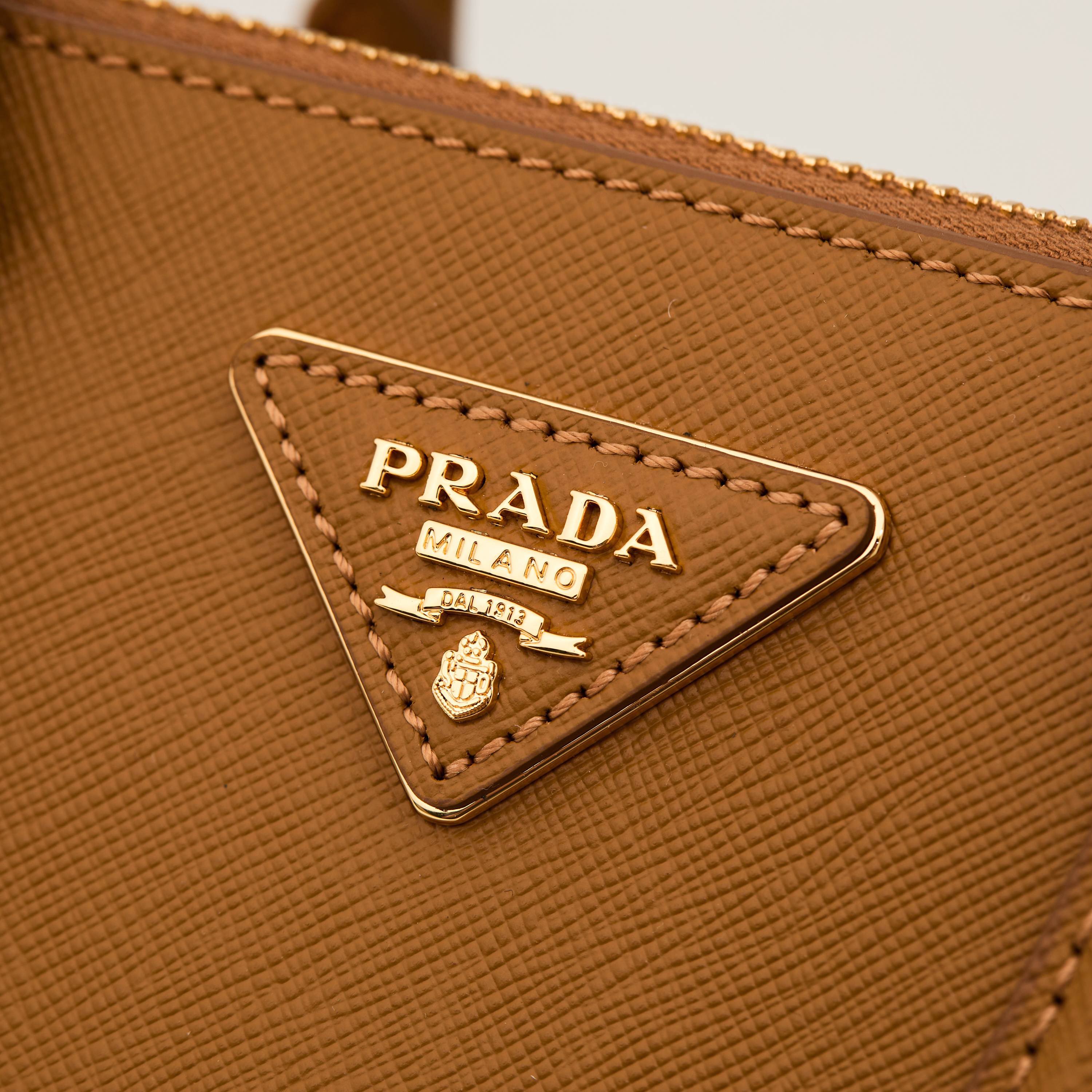 Prada 프라다 갤러리아 미니 탑핸들백 사피아노 레더 캐러멜 브라운 골드 5