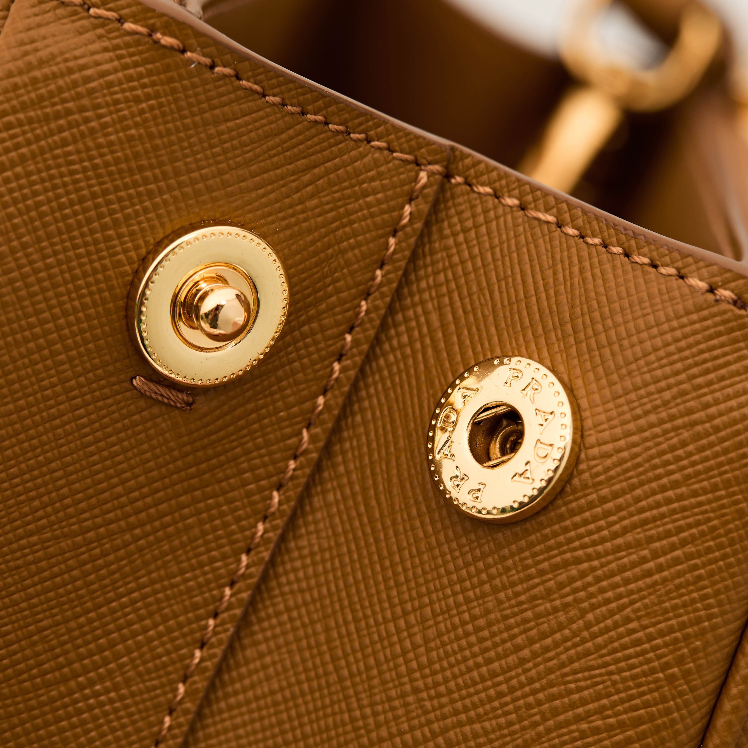 Prada 프라다 갤러리아 미니 탑핸들백 사피아노 레더 캐러멜 브라운 골드 10