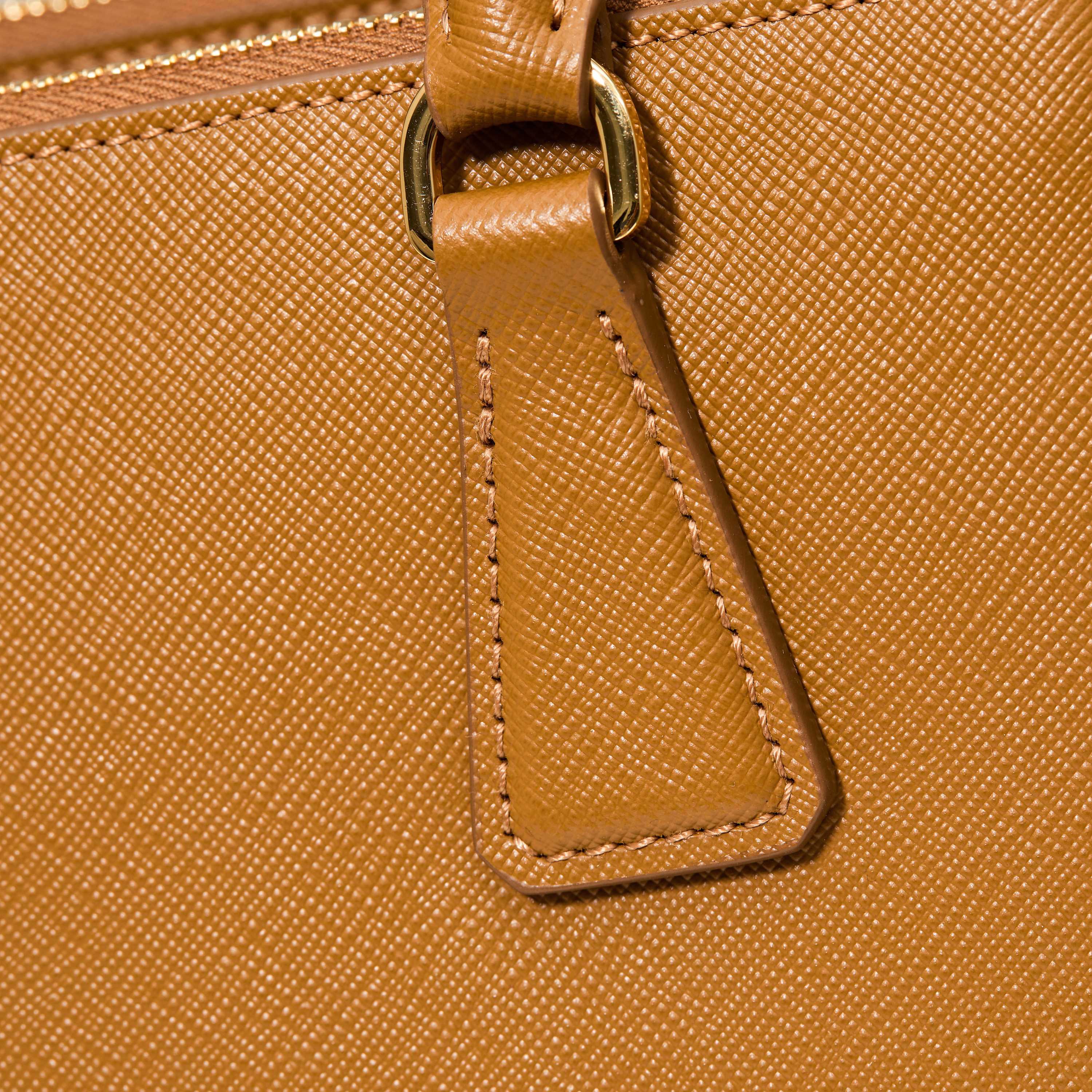 Prada 프라다 갤러리아 미니 탑핸들백 사피아노 레더 캐러멜 브라운 골드 13